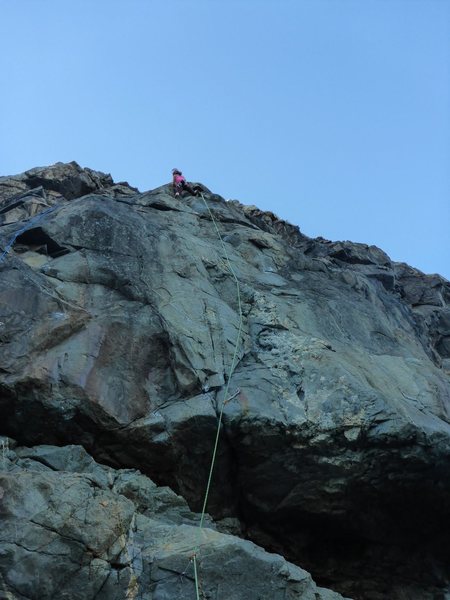 Alissa past the crux on Head Arete.
