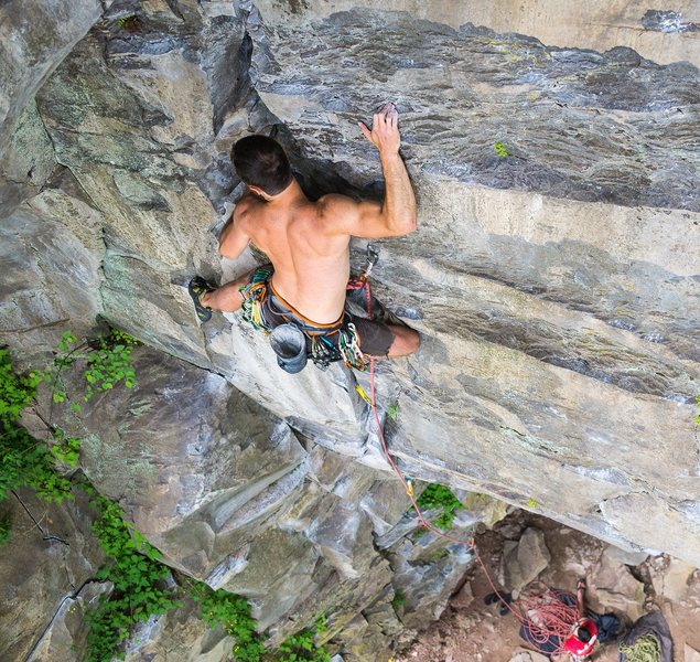 Jason halfway up Step Child. @Cruxpunks