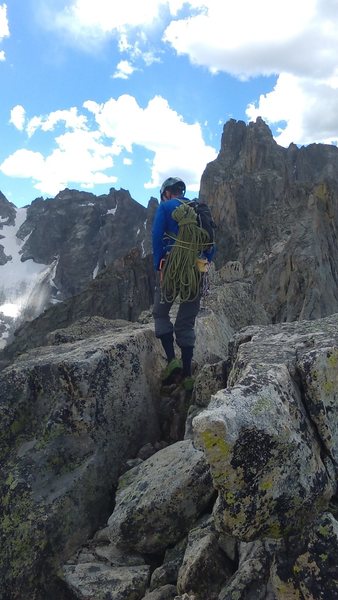 Starting the descent. The summit is truly classic. Not too sure about the climbing though.