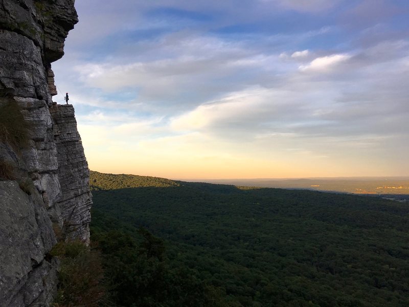 Belayer on the GT ledge, taken on rappel from The Last Will Be First