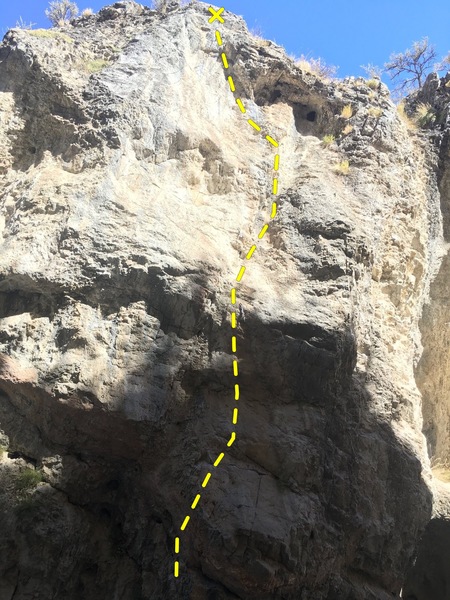 Start in choss to left of bottom bulge. All good rock after first bolt