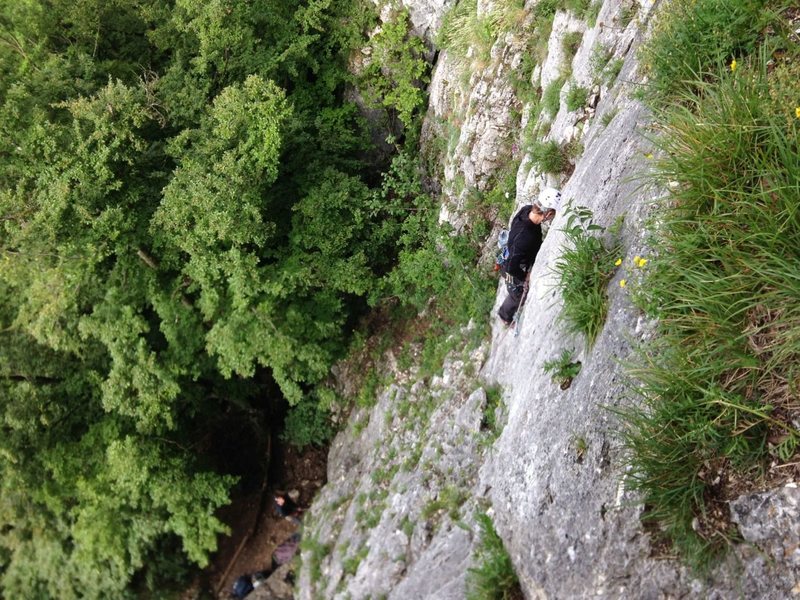 Climber on first pitch of Letzte Mohikaner