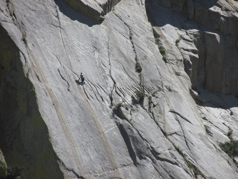 Ian leading the crux pitch of the Tooth Fairy.