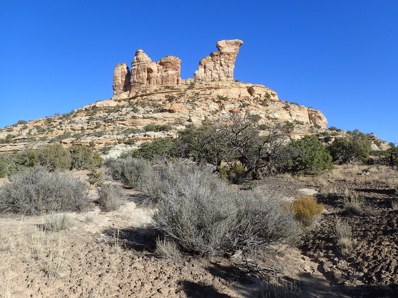 Joe and His Dog. His Dog is on the right, Joe in the center, unclimbed tower on the left.