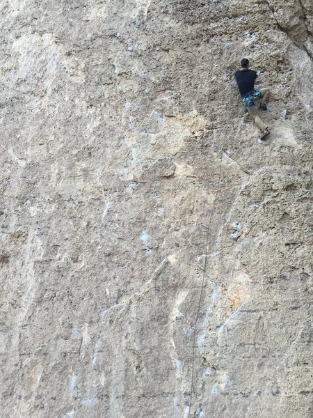 Insane Hound Posse 5.10b in Ten Sleep Canyon. Pockets left and right on one of the larger walls that Ten Sleep offers. 