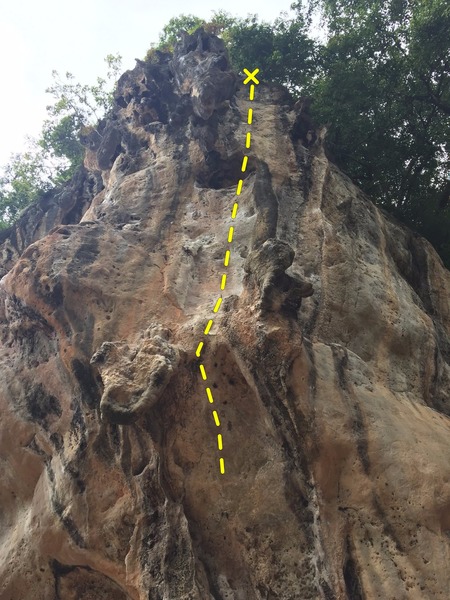 Muay Thai route- start on the ledge above the beach.