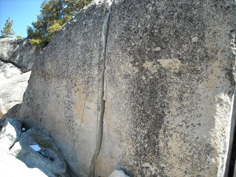 the route, overhung at the bottom (crux), fun at the top