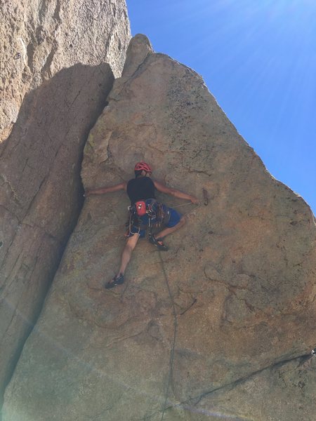 Going for bolt 2 of Rawhide. Crimps and tiny footholds to get to this point.