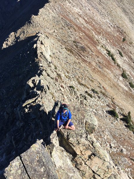 Climbing the knife edge on Peak 4.