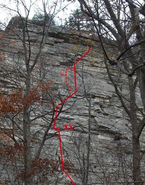 There's a variation on P2 that passes a pin on a reachy, thin face (shown here with dotted line). Feels like 5.7; can anyone confirm?