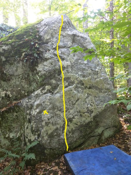 Stand start with one hand on the X and the other hand on one of the numerous crimps to the right of the route. <br>
<br>