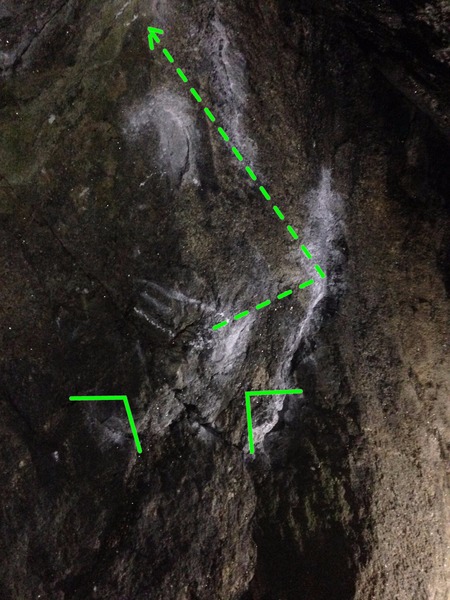 A close up of the start holds and first move