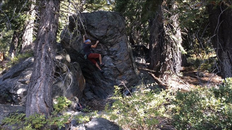 This is that same V4ish problem that has a bad landing as it traverses over the lower Boulder. I really liked this one.
