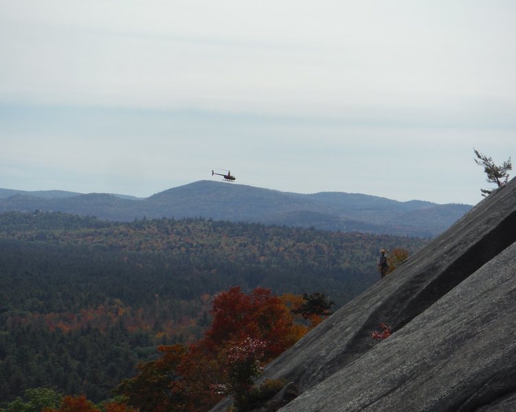 HELO and Unknown leader at the Interloper/Sliding Board P2 Anchor, shot from Cormier Magness