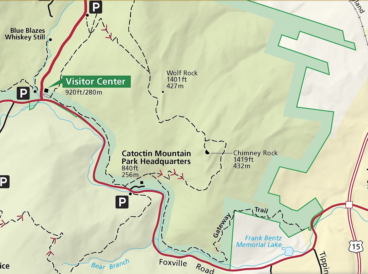 Trail map of Chimney Rock Area.