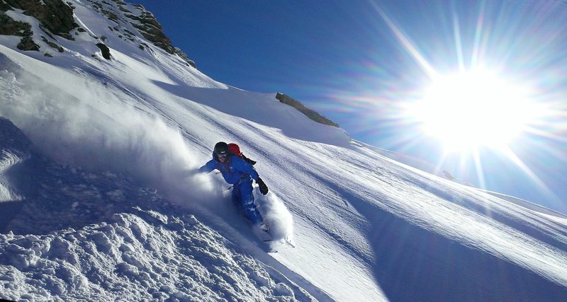 On my splitboard in the Valais. The only other tracks were from our previous lap : )