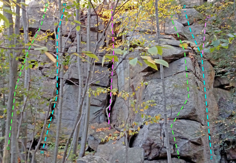 Party Wall south face with Vulnerability
<br>
G. Party Ridge
<br>
H. Party Crack
<br>
J. Short and Sweet
<br>
- - - - - - - - - -
<br>
Y. In All Probability
<br>
Z. Vulnerability
<br>
. vZ. variation harder finiah