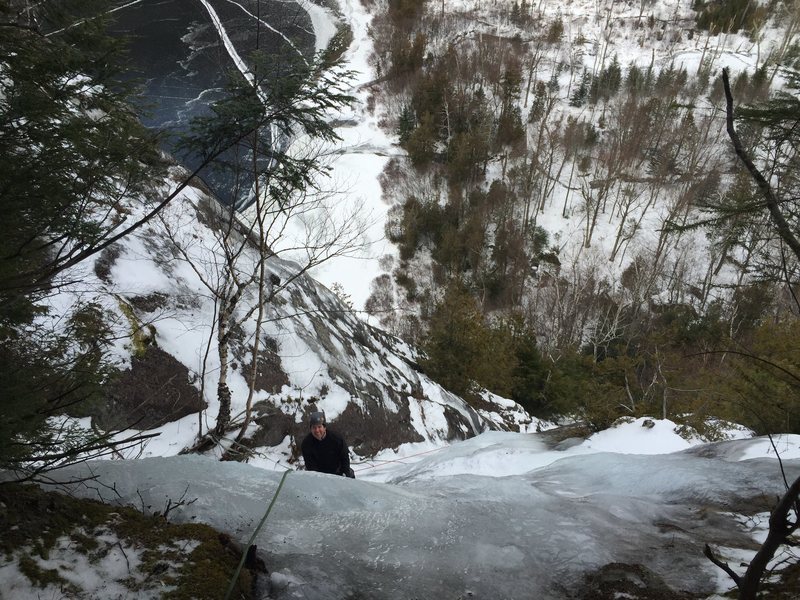 Alex pausing for a pic before the last 20 feet of White Line Fever. You can walk off using the same descent as Chouinard's