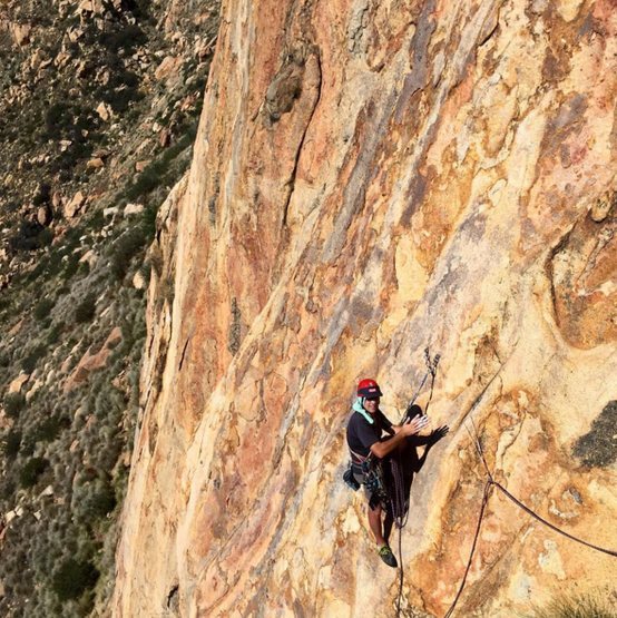 Dave hanging at belay at beginning of pitch #2. Pitch #1 took around 16 quickdraws so don't get nervous if you feel like your lead is taking forever.