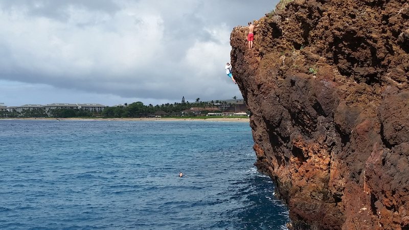 Deep Water Soloing at 'The Backside'. Route is Hang'n Loose 10a.
