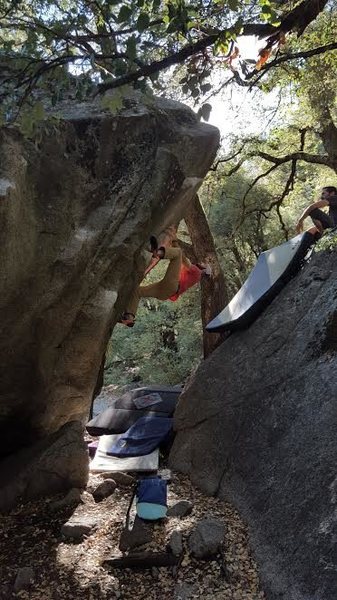 Getting into the final moves. This problem is an awesome mix of technique, power, and endurance