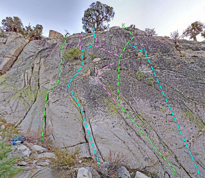 Grimsel - Eldorado sector - Center slab<br>
H. Center Slab Left<br>
J. Center Slab Middle<br>
. . vJ variation Middle<br>
K. Center Slab Mid-Right<br>
. . vK variation Mid-Right<br>
L. Center Slab Right