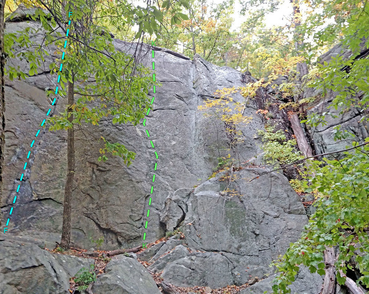 Scheyichbi sector - right side:<br>
F. The Crack (Undercling Layback)<br>
K. Stumped