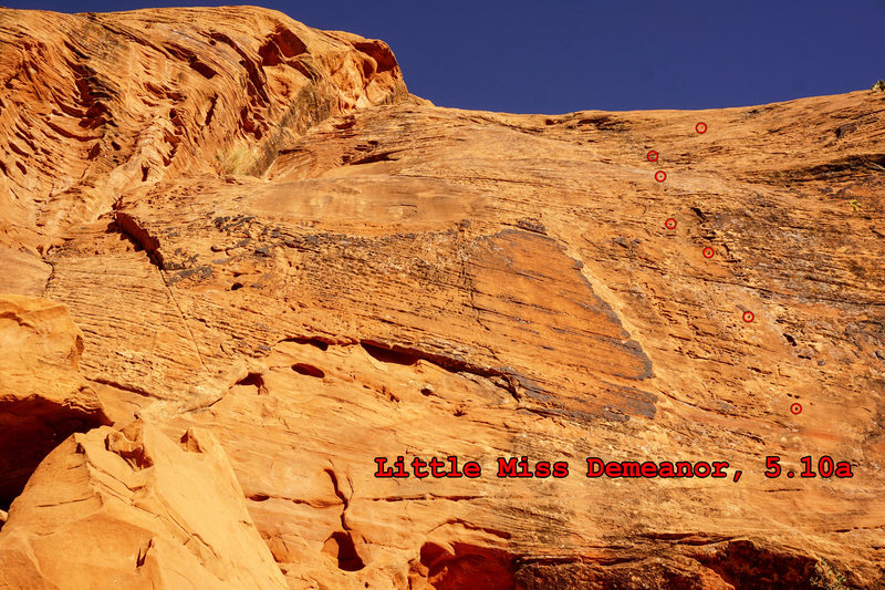 Little Miss Demeanor. 5.10a. First pitch marked.