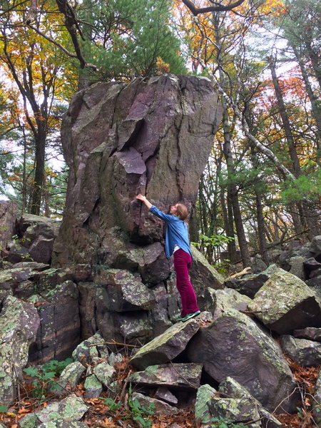 A better view of the problem. Climb and compress the rectangular face. It's more overhung than it looks!