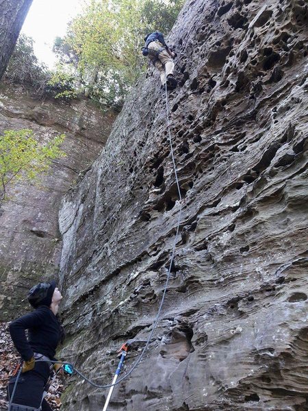 Fun for the grade! Katelyn on belay.