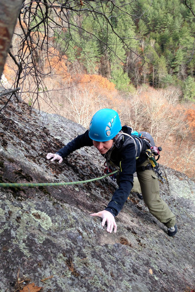 Torie following with a smile what is the spookiest part of the route to lead, The last few moves of pitch 2. A little dirty and very run out I felt a fall from here was not an option.