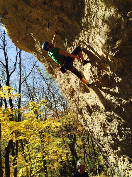Projecting Gravity Amp (5.12a) on a classic Iowa fall weekend.