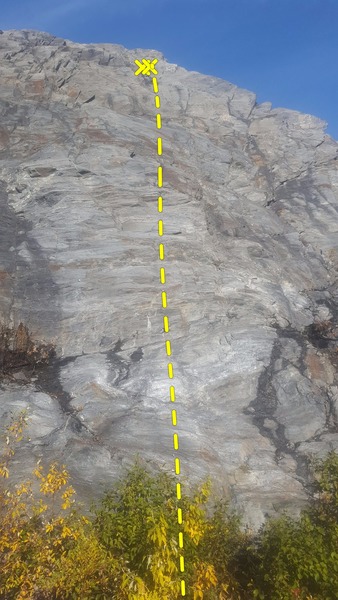 Climb up the center of the photo on the steep section of rock.