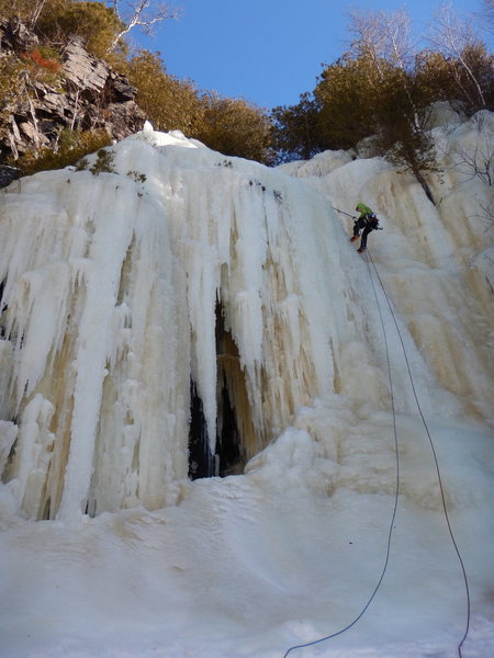 Emma rappelling off the second pitch, March 2016.