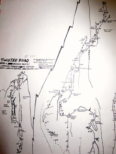 Topo; Twisted Road V 5.12 Watkins Pinnacle