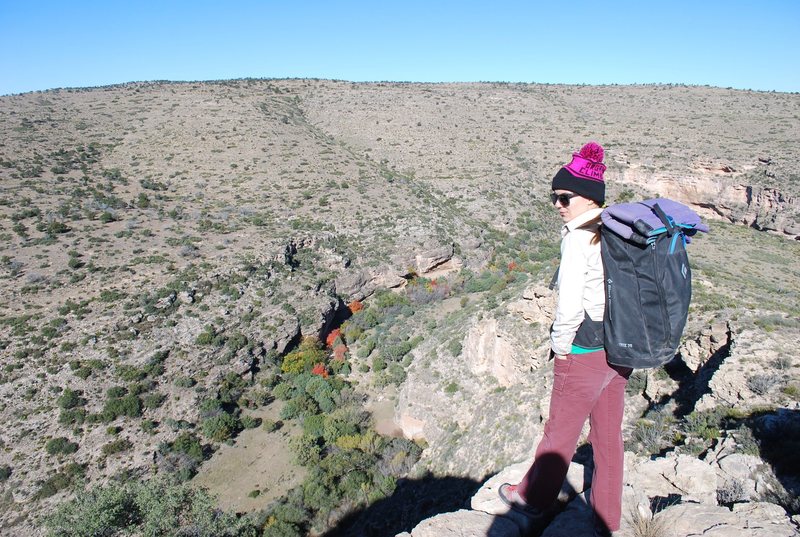 Tiff at the start of the approach into the beautiful Last Chance Canyon.