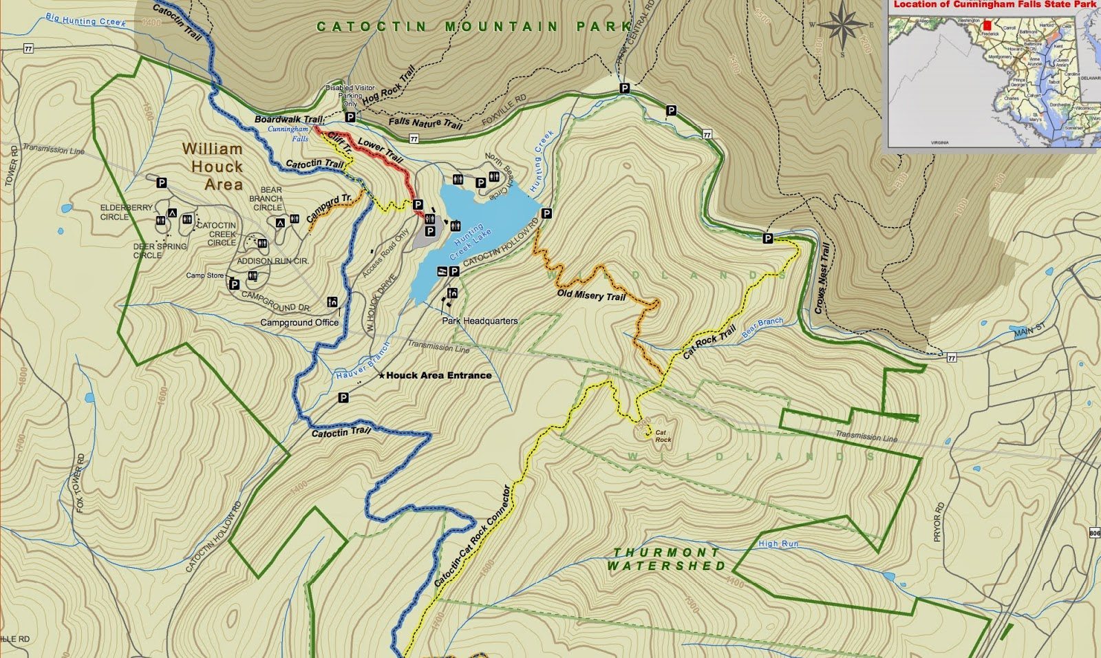 Cunningham Falls State Park Trail Map Topographic Map Of The William Houck Area And Northern Cunningham Falls  State Park