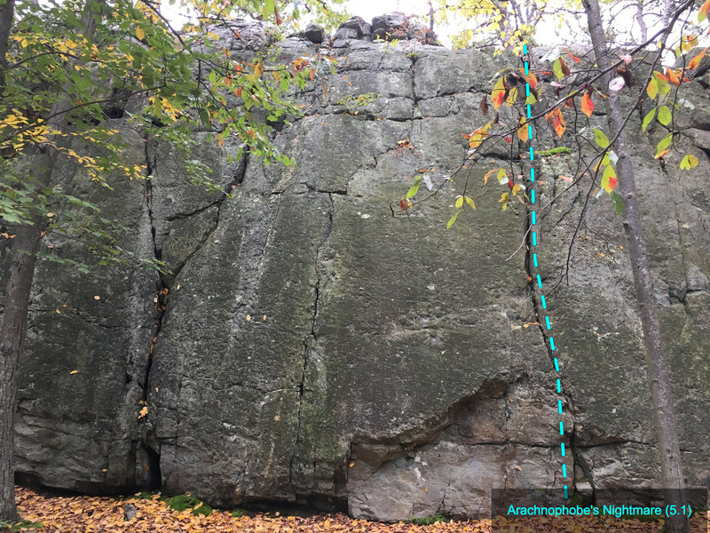 Arachnophobe's Nightmare (5.1) at The Main Wall<br>
Wolf Rock, Catoctin Mountain Park