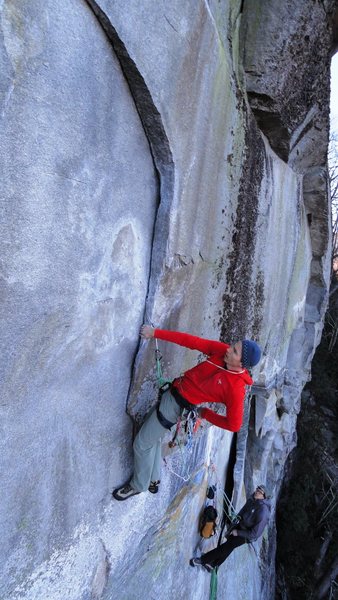 Pitch 2, looking up at the crux