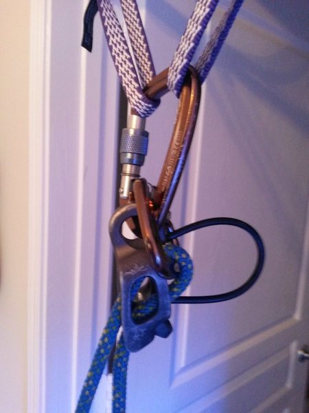 YGD - Climber strand just runs freely through - don't clip brake biner to hanging biner...