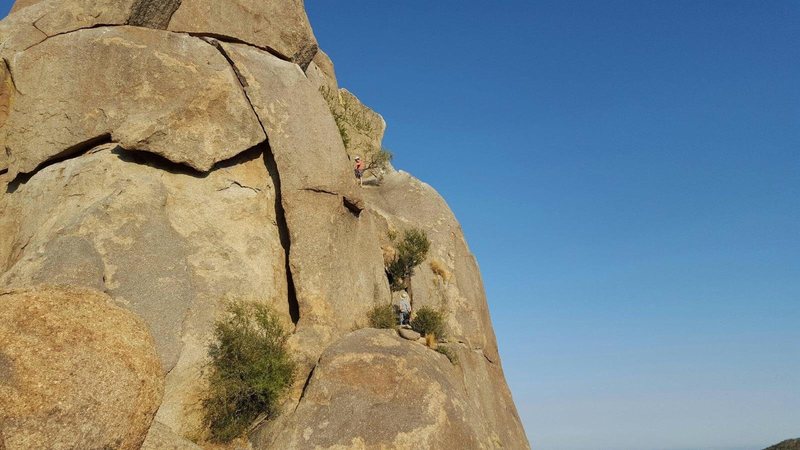 Climbing pitch one.