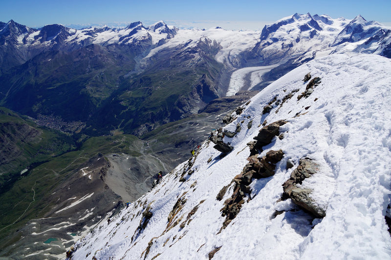 The final snow/ice slope, Dach as seen from the summit ridge.