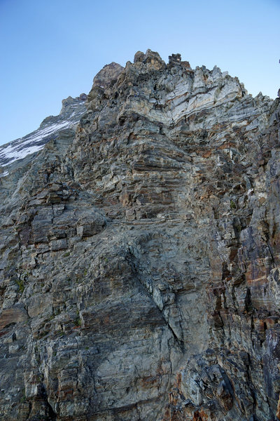 Type of terrain you will encounter around the Second Couloir on the lower part of the route.<br>
<br>