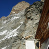 The tower above the Solvay Hut. The route turns it on the left via the Upper Moseley slab.<br>
<br>
