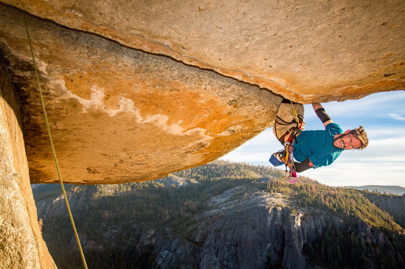 Yosemite's Owl Roof. It's a lot of work for such a short route. The end of the roof marks the start the crux. What you don't see in these photos, is that the gear can get in the way of the pivot, but falling without gear will slam you into the low angle wall below, that is assuming you didn't insert your foot incorrectly and snap your ankle. This is one of those routes where the grade for leading it and top roping are incomparable. Because of these challenges, this route has a history of people calling it good enough at the lip, which cheats you of the "lovely" surprise which awaits after you pivot, the true test of how well you placed your gear; did your rope get pinched?