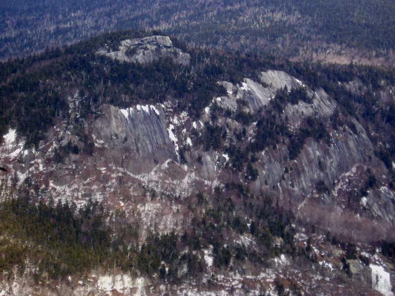 Table Rock (on top) and the slabs on the East side of the notch. The 3 slabs on the right are believed to be the slabs of the route "Home Sick"