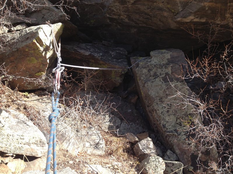 A possible anchor area to climber's right.
