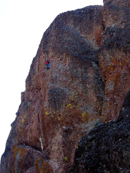 Unknown climber follows "Salathe Route (very old school 5.6)" on THE HAND. Note the Lodestone in lower middle.