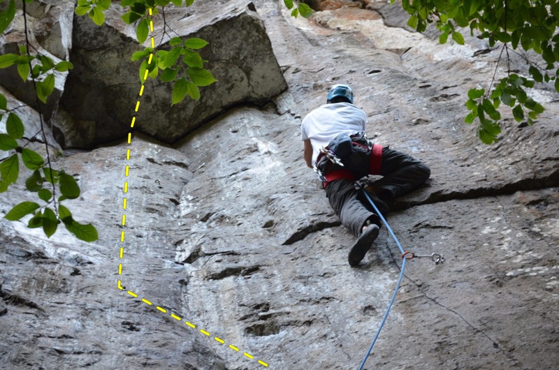 Climber on the picture is on "aquella" both routes start with the same 2 bolts