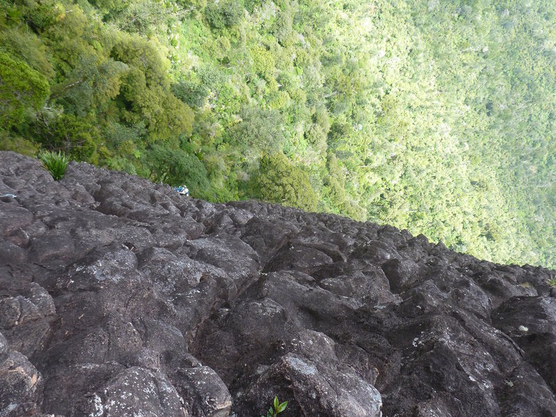 Climber on the long easy pitch 2